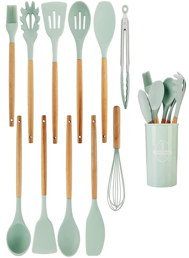LDG WARE Premium Silicone Spatula Set of 12 | Nonstick Silicone Spatula for Cooking & Baking | SpatulaSilicone Cookware with Wooden Handle| Cooking Spoon Set for Kitchen - Image 1